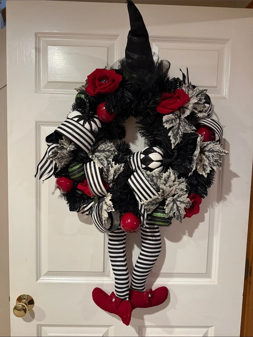 Whimsical Witch Door Wreath with Red Accents